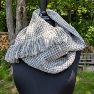 In Stock: Soft Black & Vanilla Houndstooth Handwoven Infinity Cowl