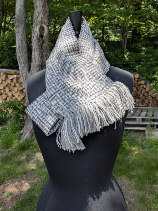 In Stock: Soft Black & Vanilla Houndstooth Handwoven Infinity Cowl - Image 4